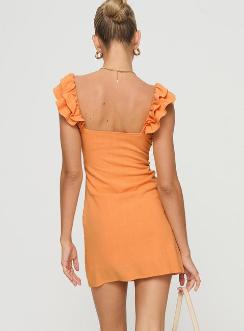 back view of model wearing Princess Polly Leto Mini Dress Orange Scoop Neck 