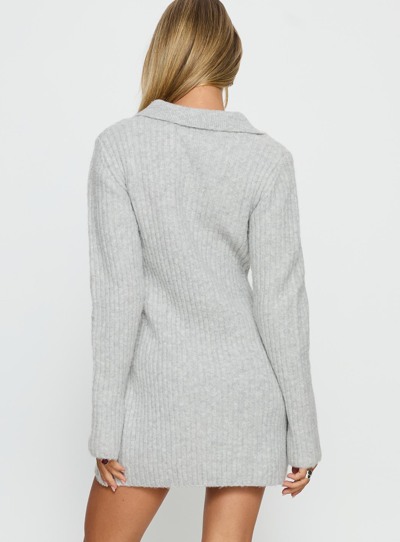 Naloma Knit Long Sleeve Mini Dress Grey Marle