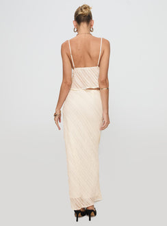 back view of model wearing Princess Polly Jacintha Maxi Skirt Cream Maxi 