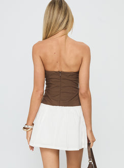Sicialia Strapless Mini Dress Brown / White