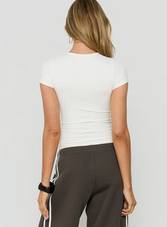 Daily Define High V Neck Short Sleeve Top White