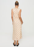 Printed linen maxi dress Fixed shoulder straps, square neckline, button fastening at bust, waist tie at back, invisible zip fastening down side