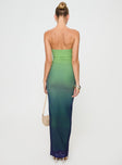 back view of model wearing Princess Polly Stolen Love Strapless Maxi Dress Blue / Green Ombre Straight Neck 