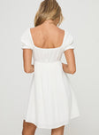 back view of model wearing Princess Polly Jadia Mini Dress White Sweetheart Neckline 