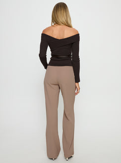 back view of model wearing Princess Polly Narratives Wrap Tie Trouser Pant Taupe Mid Rise Pants 