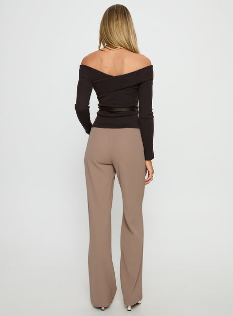 back view of model wearing Princess Polly Narratives Wrap Tie Trouser Pant Taupe Mid Rise Pants 