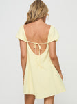 Yello Mini dress Puff sleeve, square neckline, low back with tie fastening