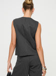 Grey Vest top Pinstripe print, button fastening, twin pockets