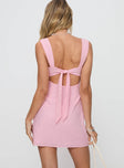 back view of model wearing Princess Polly Anyone But You Mini Dress Pink Square Neck 