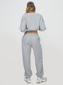 back view of model wearing Princess Polly Dream Fleece Ankle Cuff Sweatpants Grey Marle High Waisted Pants 