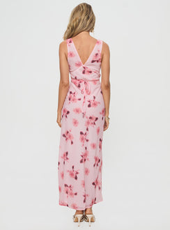 back view of model wearing Princess Polly Maysa Floral Maxi Dress Pink Plunger 