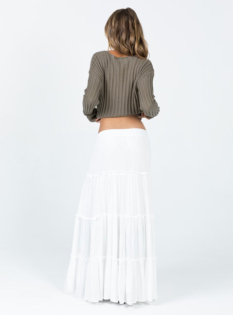 back view of model wearing Princess Polly Miriah Maxi Skirt White Petite Maxi 