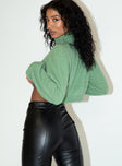 back view of model wearing Princess Polly Zahara Cropped Turtleneck Sweater Green Petite Cropped 