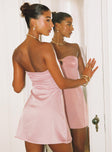 back view of model wearing Princess Polly Americano Mini Dress Pink Sweetheart Neckline 