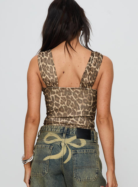 back view of model wearing Princess Polly Serenata Bodysuit Leopard Sleeveless 