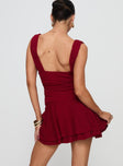 back view of model wearing Princess Polly Taverna Plunge Mini Dress Red Plunger 