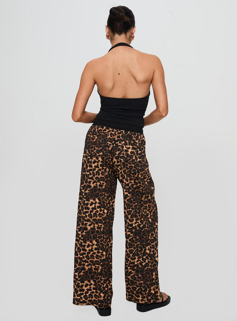 back view of model wearing Princess Polly Zephura Boxer Pant Leopard High Waisted Pants 