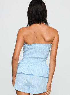 back view of model wearing Princess Polly Saskea Strapless Top Blue Sleeveless straight 