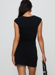 back view of model wearing Princess Polly Dreamweaver Mini Dress Black Scoop Neck 