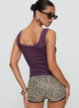 back view of model wearing Princess Polly Julien Top Mauve Sleeveless Plunger 