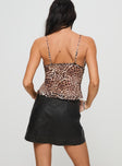 back view of model wearing Princess Polly Traverse Faux Leather Mini Skirt Washed Black Mini Skirts 