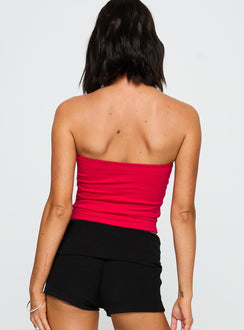 back view of model wearing Princess Polly SDSU Tube Top Red Sleeveless straight 