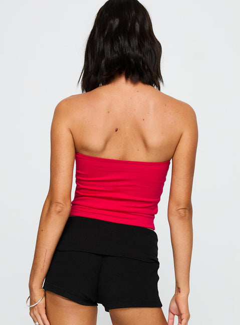 back view of model wearing Princess Polly SDSU Tube Top Red Sleeveless straight 