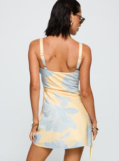 back view of model wearing Princess Polly Seaspray Mini Dress Multi V-Neck 