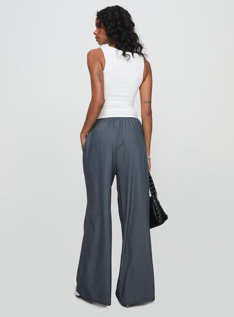 back view of model wearing Princess Polly Tallilah Pants Dark Chambray High Waisted Pants 