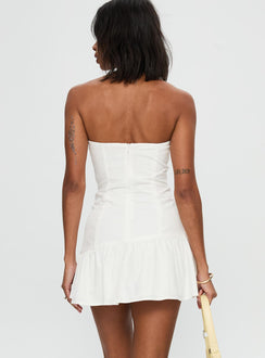back view of model wearing Princess Polly Archetype Strapless Mini Dress White Straight Neck 