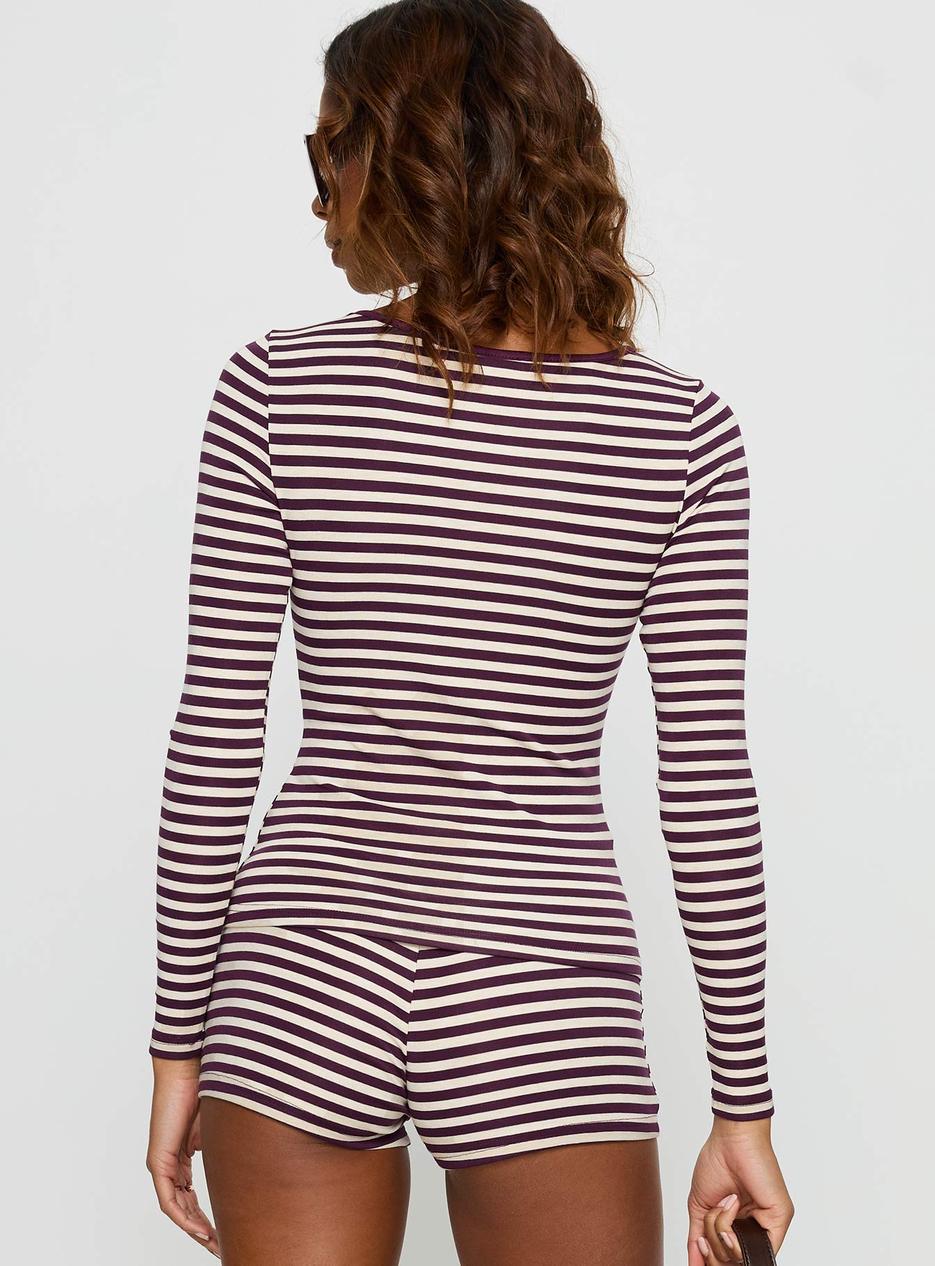 Caprise Wide Neck Long Sleeve Top Purple Stripe