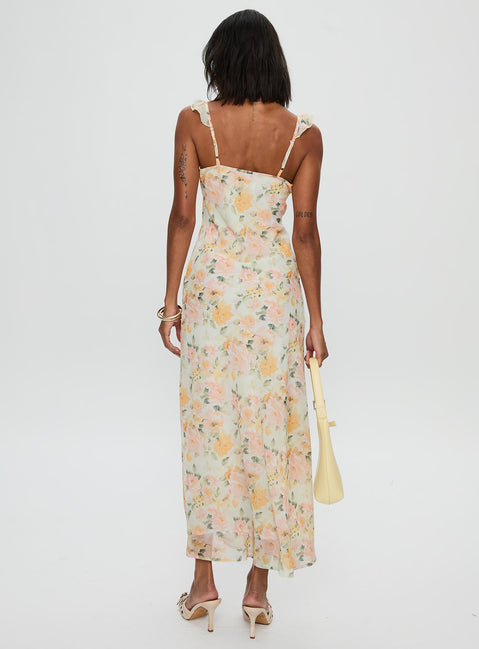 back view of model wearing Princess Polly On A Wave Frill Detail Maxi Dress Multi V-Neck 