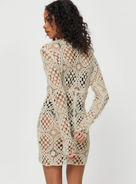 product Princess Polly High Neck  Atzaro Crochet Mini Dress Almond