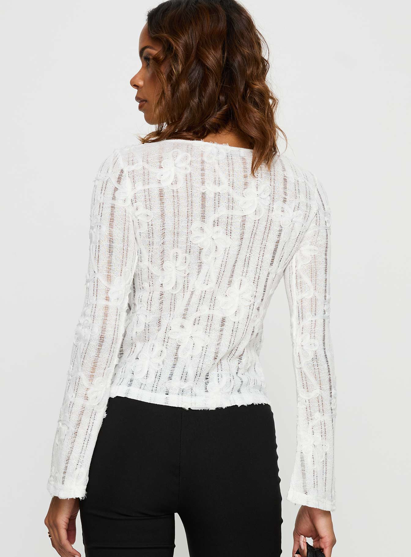 Devanie Sheer Long Sleeve Top White