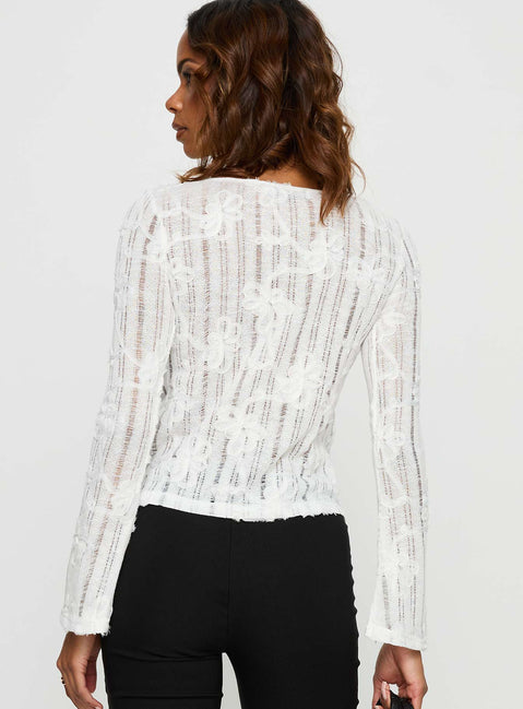 Devanie Sheer Long Sleeve Top White