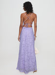 back view of model wearing Princess Polly Celena Maxi Dress Lilac Cowl Neck 