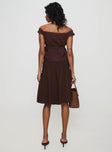 back view of model wearing Princess Polly Neleta Midi Skirt Brown 