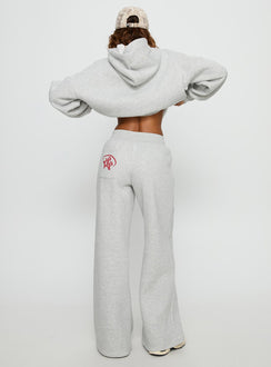 back view of model wearing Princess Polly Princess Polly Stargirl Wide Leg Sweat Pants Grey Marle High Rise Pants 