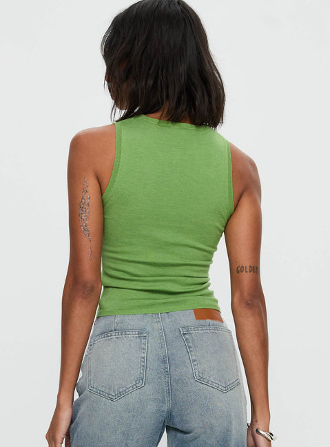 back view of model wearing Princess Polly Girl Almighty Top Green Sleeveless Crew Neck 