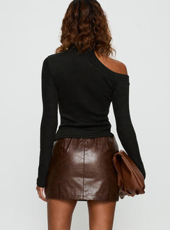 back view of model wearing Princess Polly Vivienna Faux Leather Mini Skirt Brown Mini Skirts 