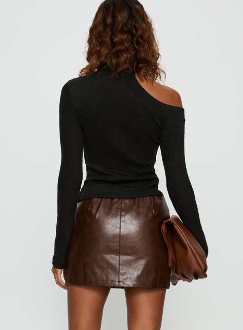 back view of model wearing Princess Polly Vivienna Faux Leather Mini Skirt Brown Mini Skirts 