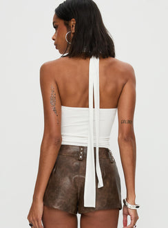 back view of model wearing Princess Polly Sorelle Scarf Bodysuit White Sleeveless 