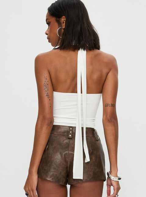 back view of model wearing Princess Polly Sorelle Scarf Bodysuit White Sleeveless 