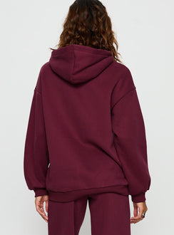 back view of model wearing Princess Polly Princess Polly Stargirl Zip Through Jumper Burgundy 