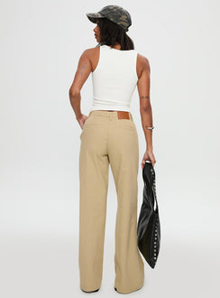 back view of model wearing Princess Polly Latitude Wide Leg Pant Beige High Waisted 