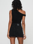 back view of model wearing Princess Polly Nickei Denim Mini Skirt Washed Black Mini Skirts 