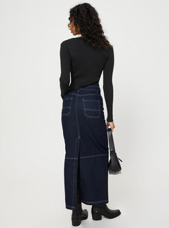 back view of model wearing Princess Polly Vine Maxi Skirt Blue Maxi 