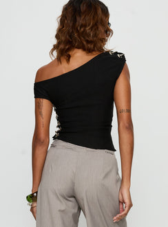 Laude Eyelet Off Shoulder Top Black