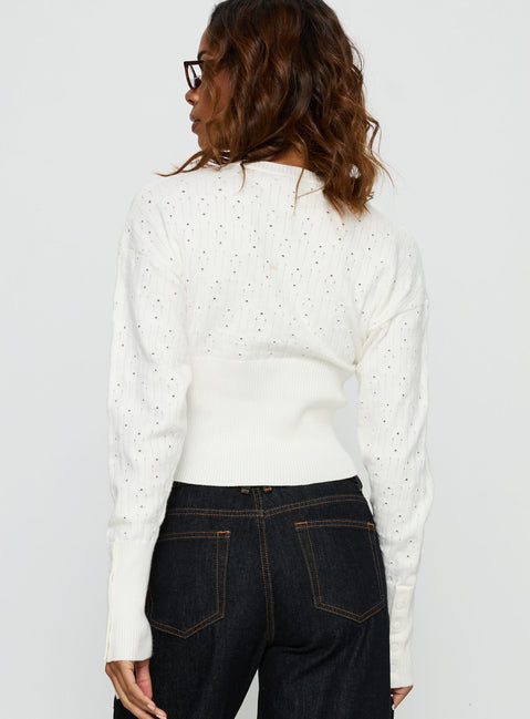back view of model wearing Princess Polly Head In The Clouds Cardigan Cream cropped 