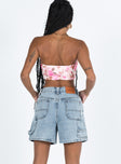 back view of model wearing Princess Polly Lou Carpenter Denim Shorts Light Wash Lower Impact High Waisted Shorts 